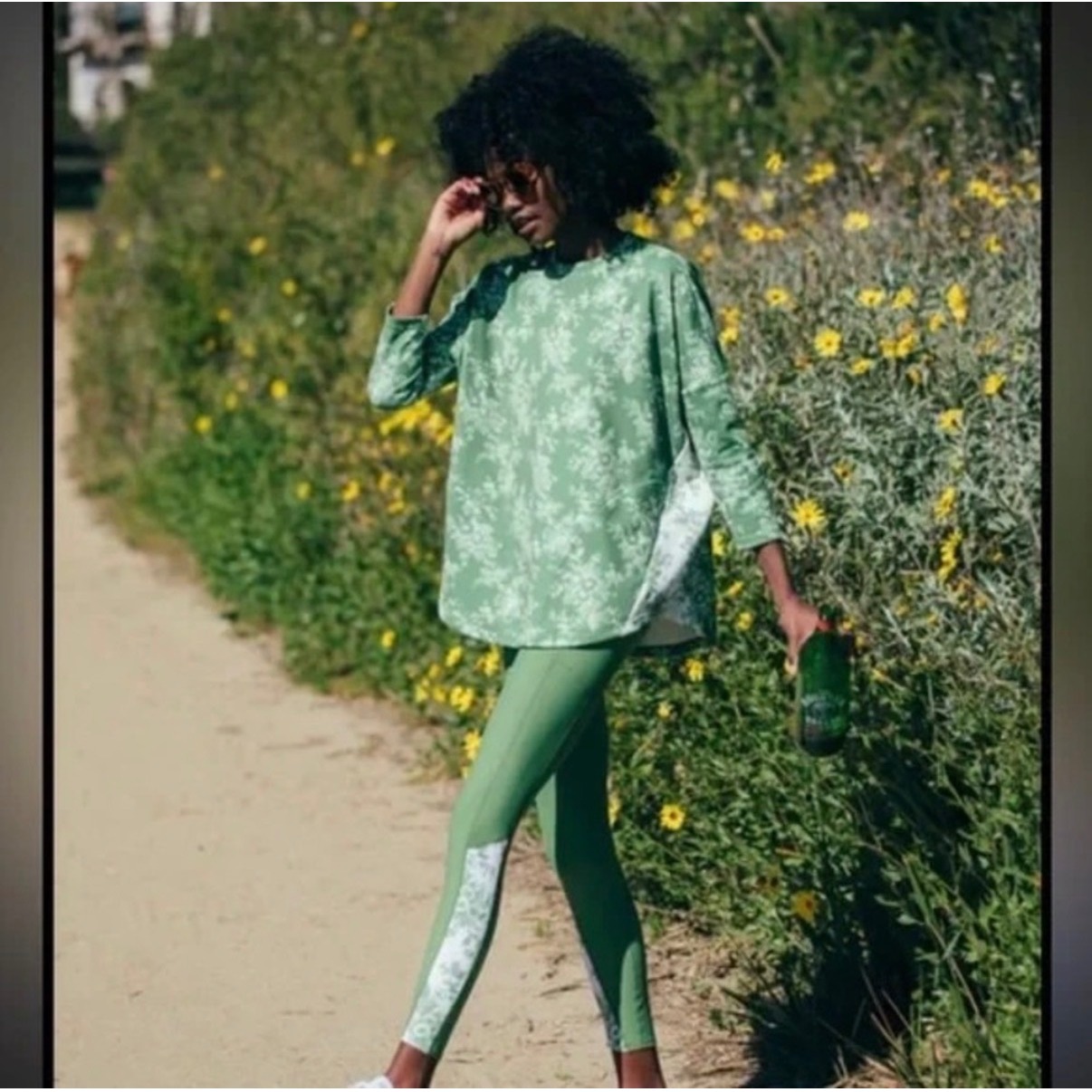 Tuckernuck Sport Green Floral Oversized Top Xl Xxl 3/4 Sleeve Athleisure Preppy